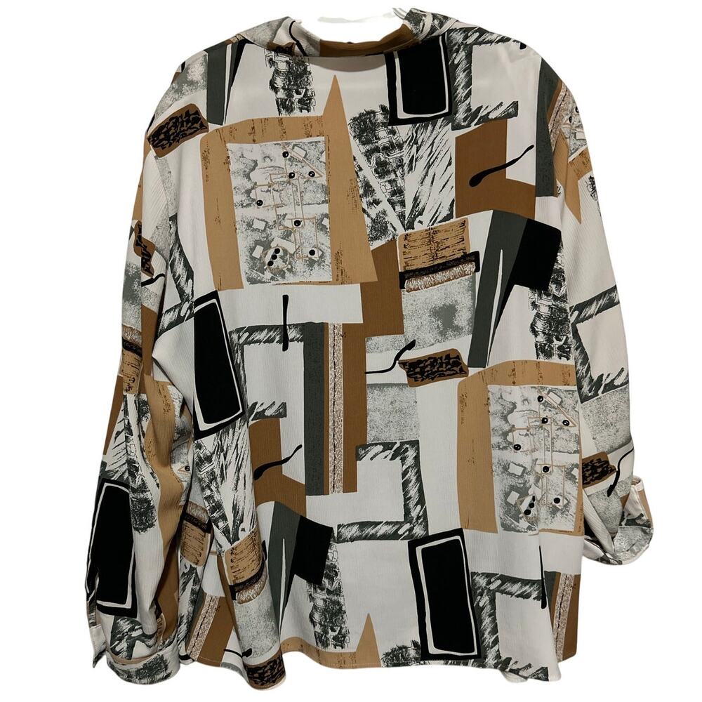 Notations Women's Black Tan White‎ Button Front Long Adjustable Sleeves Size 3X - Picture 2 of 4